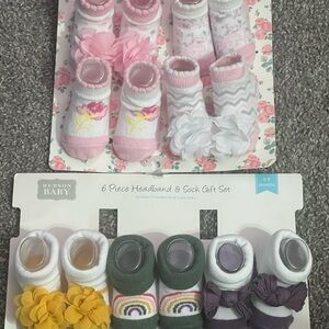 Hudson Baby Pink and White Headband & Sock Set